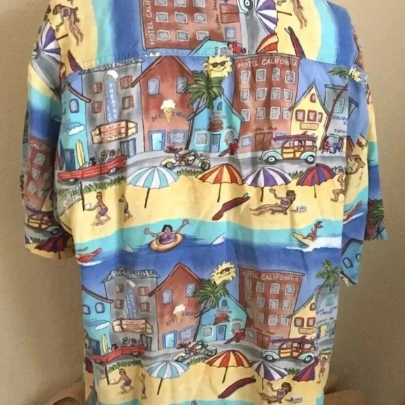 Vintage KAHALA HAWAIIAN RON ANDERSON COLLECTION BEACH TOWN ALOHA SHIRT SZ LARGE - Picture 2 of 6